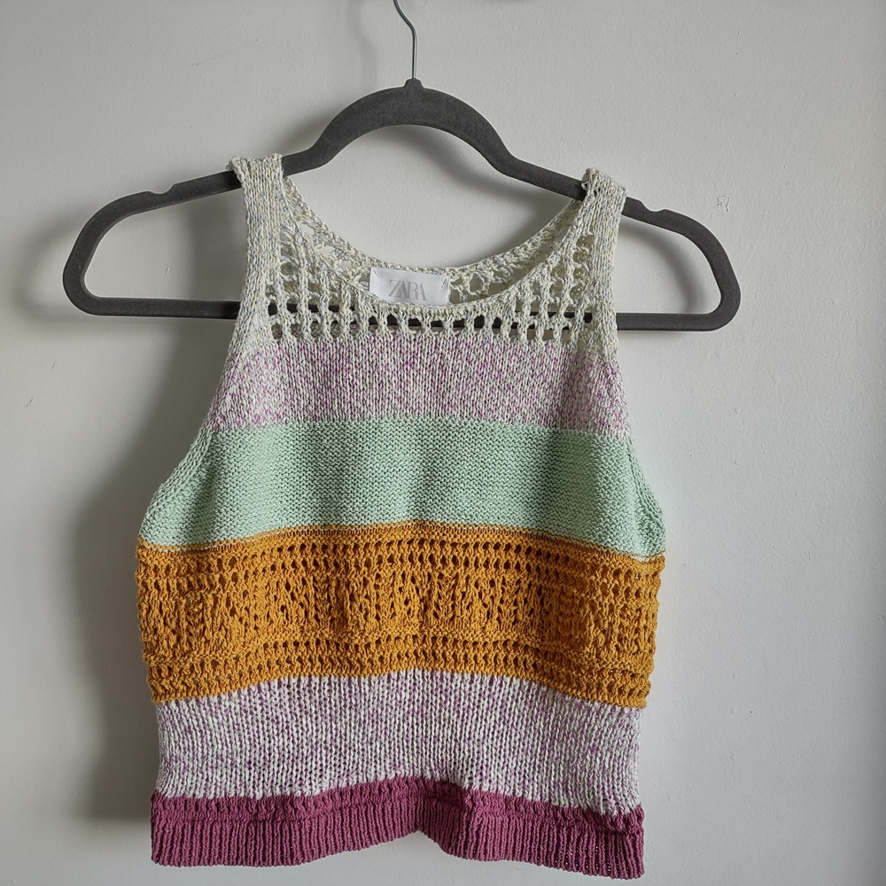 Zara Pastel Multi Crochet Tank Top